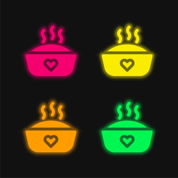 Baby Food négy színű izzó neon vektor ikon - Vektor, kép