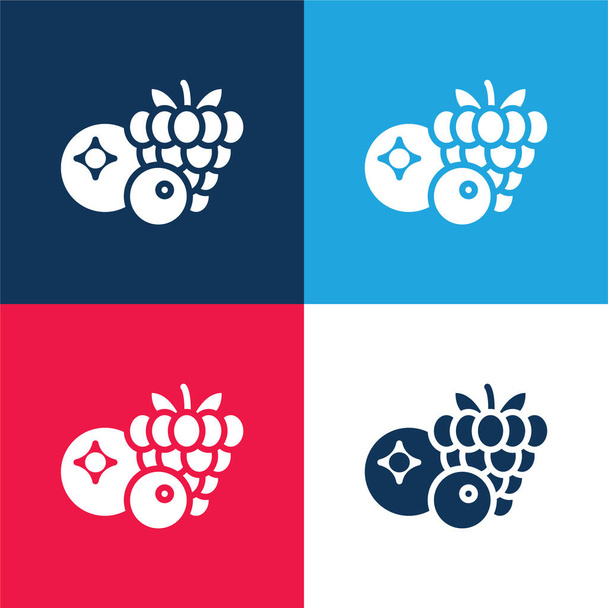 Bogyók kék és piros négy szín minimális ikon készlet - Vektor, kép