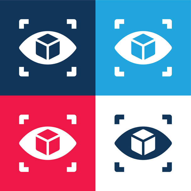 3ds blue and red four color minimal icon set - Vector, Image
