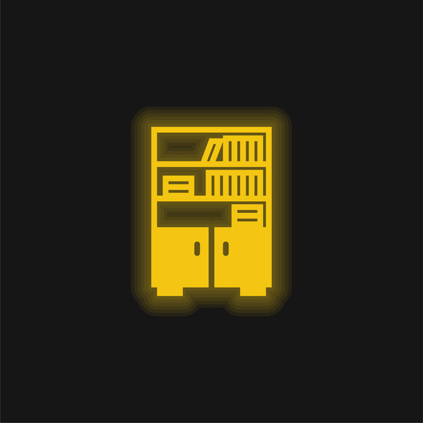 Boekenplank geel gloeiend neon icoon - Vector, afbeelding