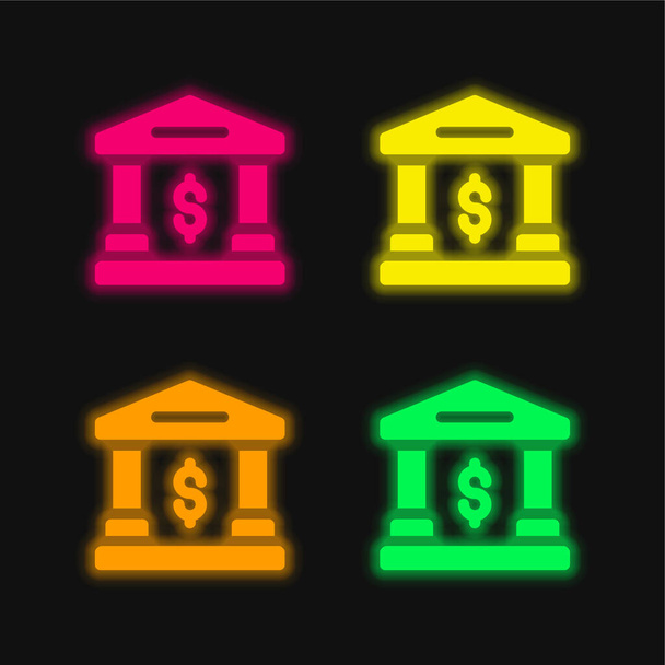 Банк чотирьох кольорів, що світяться неоном Векторна піктограма
 - Вектор, зображення