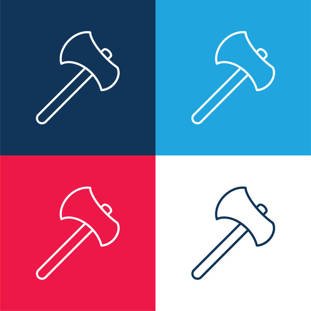 Axe Tool Zarys niebieski i czerwony zestaw czterech kolorów minimalny zestaw ikon - Wektor, obraz