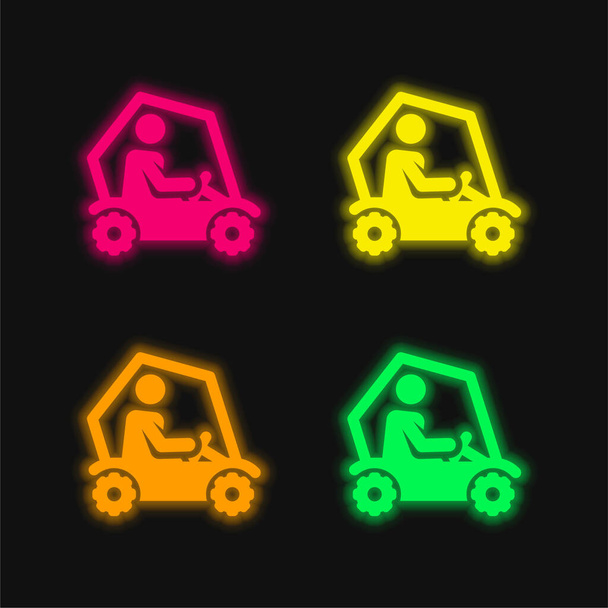 Alle Terrein vier kleuren gloeiende neon vector pictogram - Vector, afbeelding