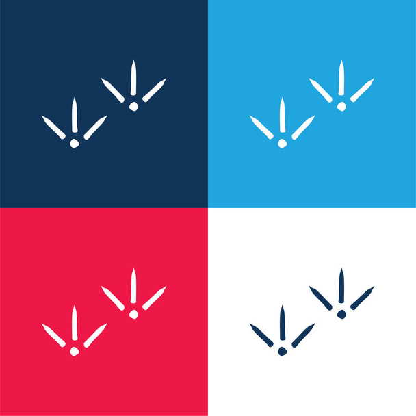 鳥のプリント青と赤の4色の最小アイコンセット - ベクター画像