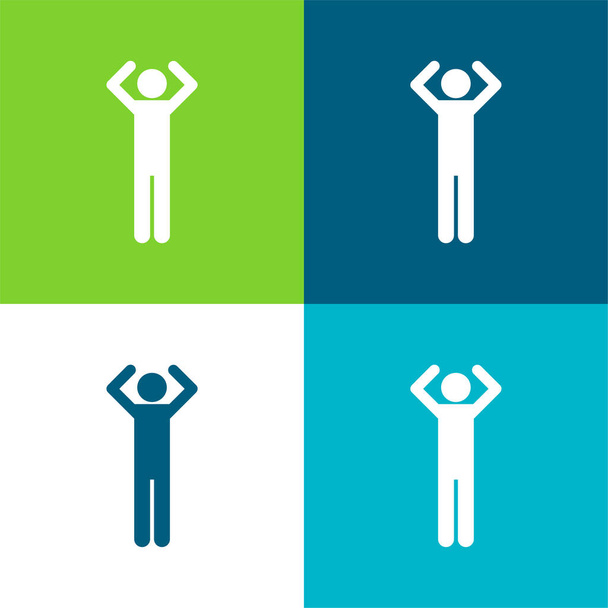 Basic Figure With Arms Up Lapos négy szín minimális ikon készlet - Vektor, kép