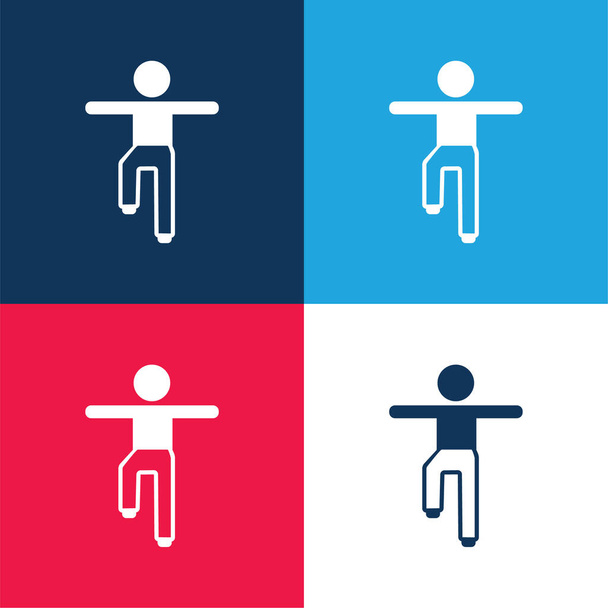 Boy Balance Posición azul y rojo de cuatro colores mínimo icono conjunto - Vector, Imagen