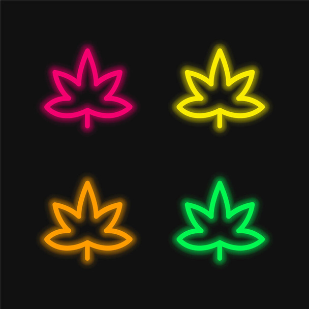 Big Mapple Leaf négy színű izzó neon vektor ikon - Vektor, kép