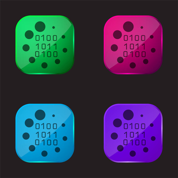 Código binario Símbolo de carga icono de botón de cristal de cuatro colores - Vector, Imagen