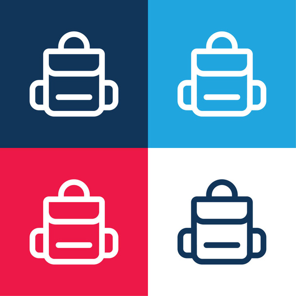 Zaino blu e rosso set di icone minime a quattro colori - Vettoriali, immagini