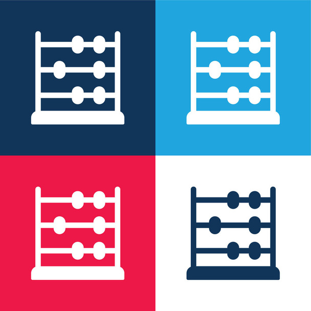 Abacus blauw en rood vier kleuren minimale pictogram set - Vector, afbeelding