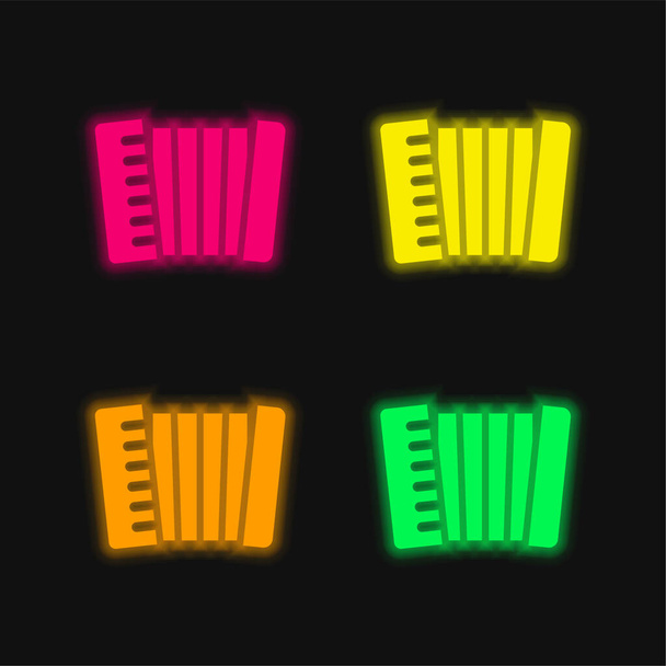 Akordiyon dört renk parlayan neon vektör simgesi - Vektör, Görsel