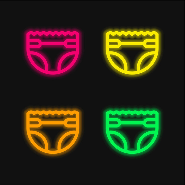 Fralda de bebê ícone de vetor de néon brilhante de quatro cores - Vetor, Imagem