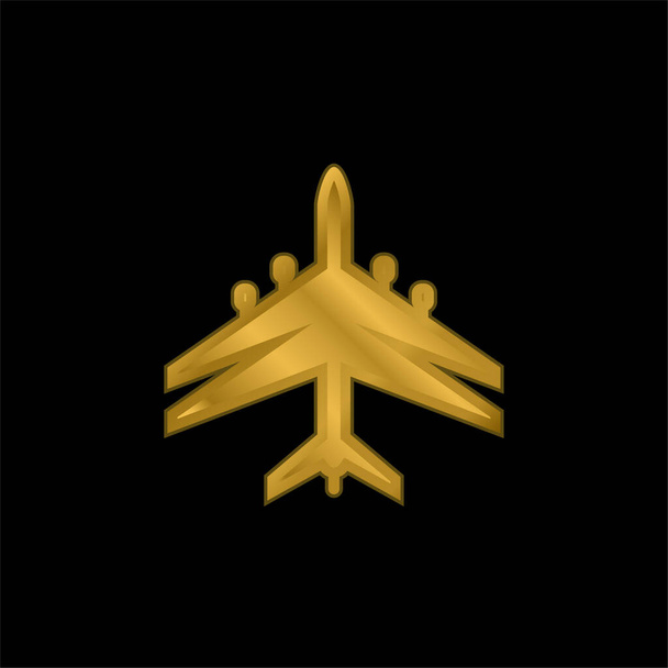 Avión Negro Forma Con Doble Alas chapado en oro icono metálico o logo vector - Vector, imagen