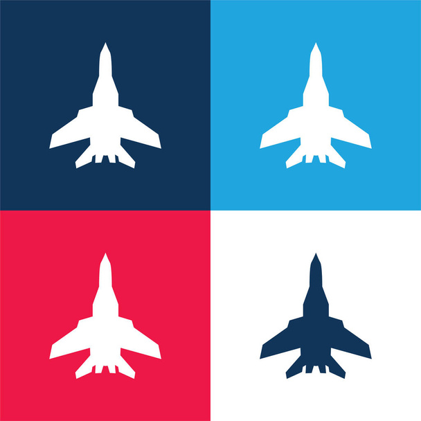 Avión Negro silueta azul y rojo de cuatro colores mínimo icono conjunto - Vector, imagen