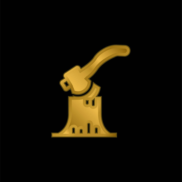 Hacha chapado en oro icono metálico o logo vector - Vector, imagen