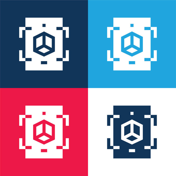 Augmented Reality blue and red four color minimal icon set - Vector, Image