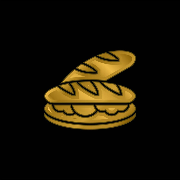 Baguette chapado en oro icono metálico o logo vector - Vector, imagen