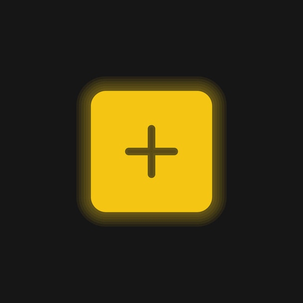 Adicionando o ícone de néon brilhante amarelo da relação do botão quadrado preto - Vetor, Imagem