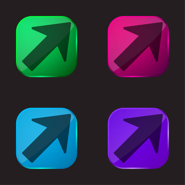 Arrow Up Right four color glass button icon - Vector, Image