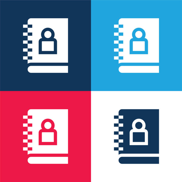 Adress Book blue and red four color minimal icon set - Vector, Image