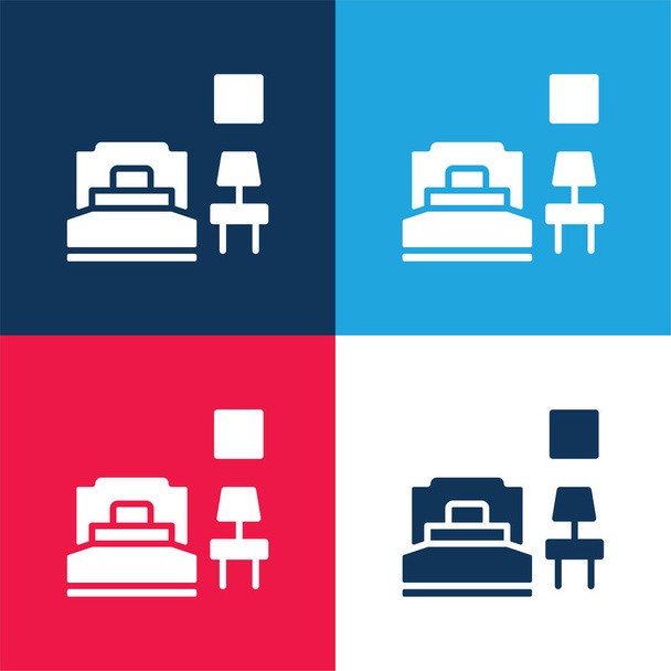 Chambre à coucher bleu et rouge quatre couleurs minimum jeu d'icônes - Vecteur, image