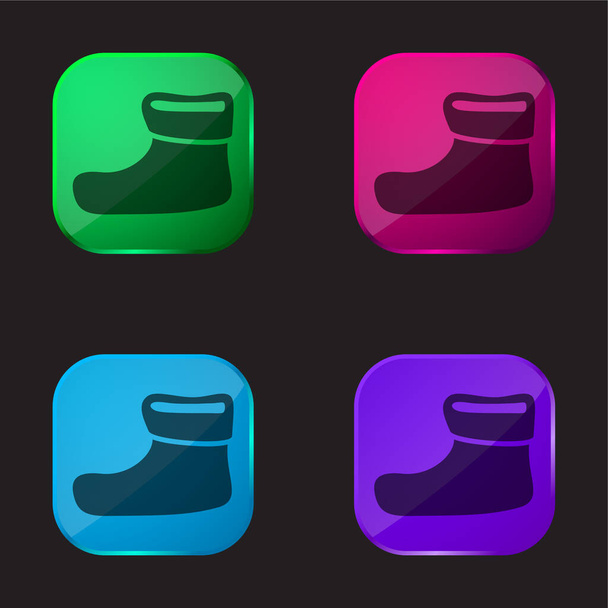 Boot Voor Kerstmis vier kleuren glazen knop pictogram - Vector, afbeelding