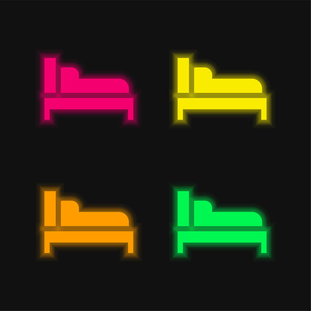 Bed four color glowing neon vector icon - Vector, Image