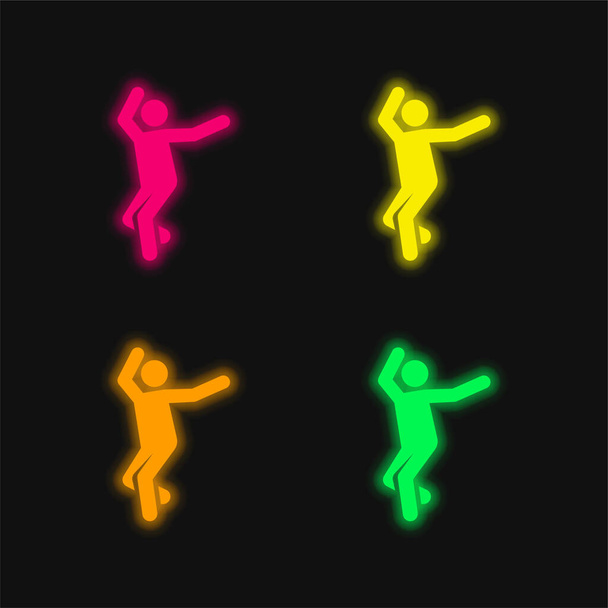 Breakdance neljä väriä hehkuva neon vektori kuvake - Vektori, kuva