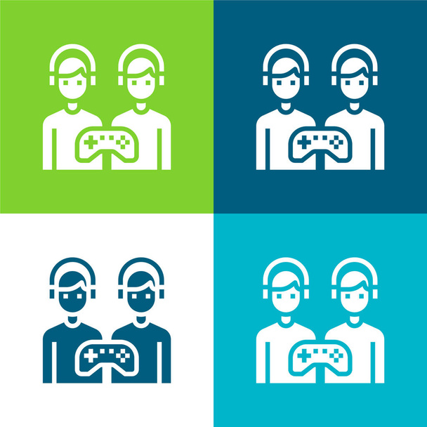 Set di icone minimali a quattro colori Battle Flat - Vettoriali, immagini
