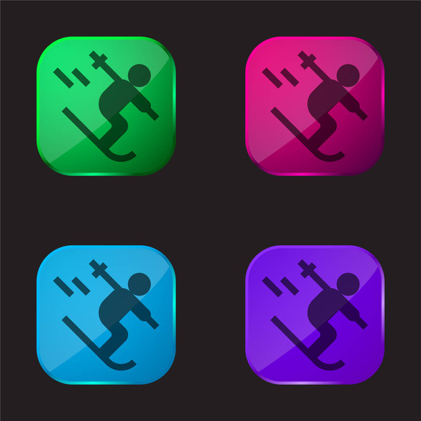 Alpské čtyři barvy skleněné tlačítko ikona - Vektor, obrázek