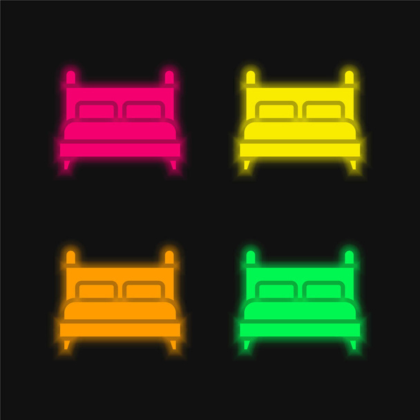 Κρεβάτι τέσσερα χρώμα λαμπερό εικονίδιο διάνυσμα νέον - Διάνυσμα, εικόνα
