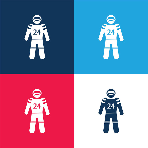 American Football Player μπλε και κόκκινο τεσσάρων χρωμάτων ελάχιστο σύνολο εικονιδίων - Διάνυσμα, εικόνα