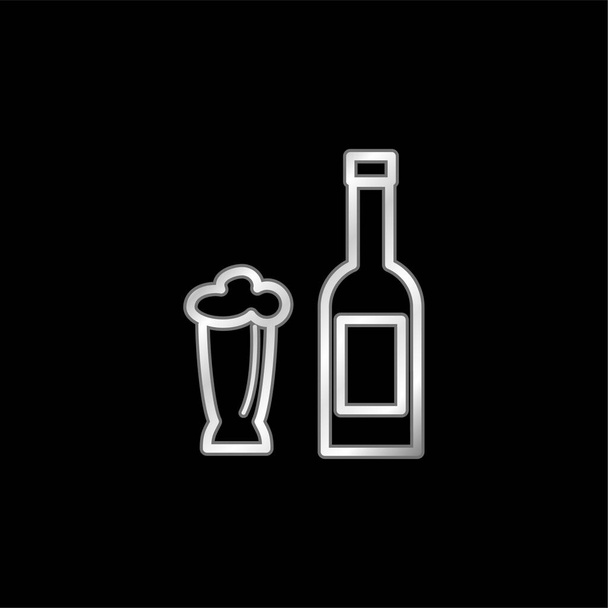 Пивна пляшка і скляна срібна металева ікона
 - Вектор, зображення