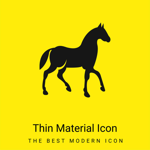 Black Race Horse On Walking Pose Side View minimális élénk sárga anyag ikon - Vektor, kép