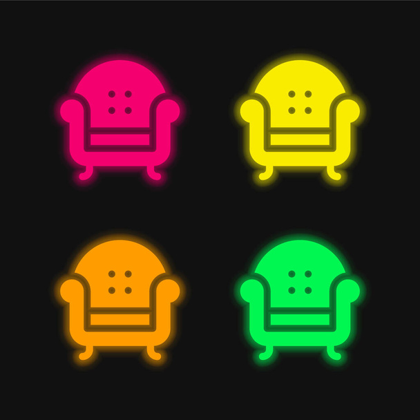 Poltrona quattro colori fluorescente icona vettoriale al neon - Vettoriali, immagini