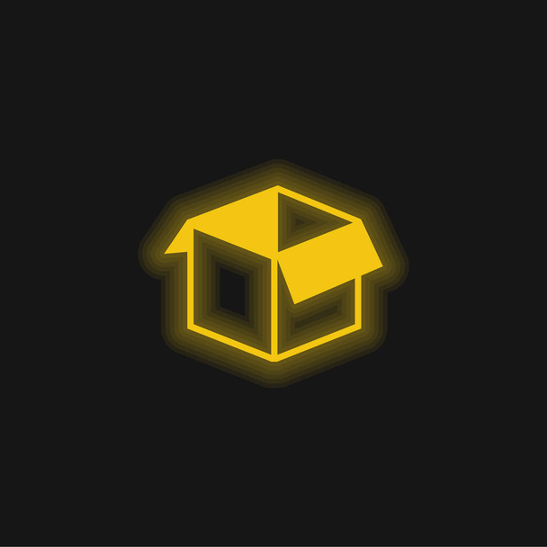 Caja de forma abierta amarillo brillante icono de neón - Vector, Imagen