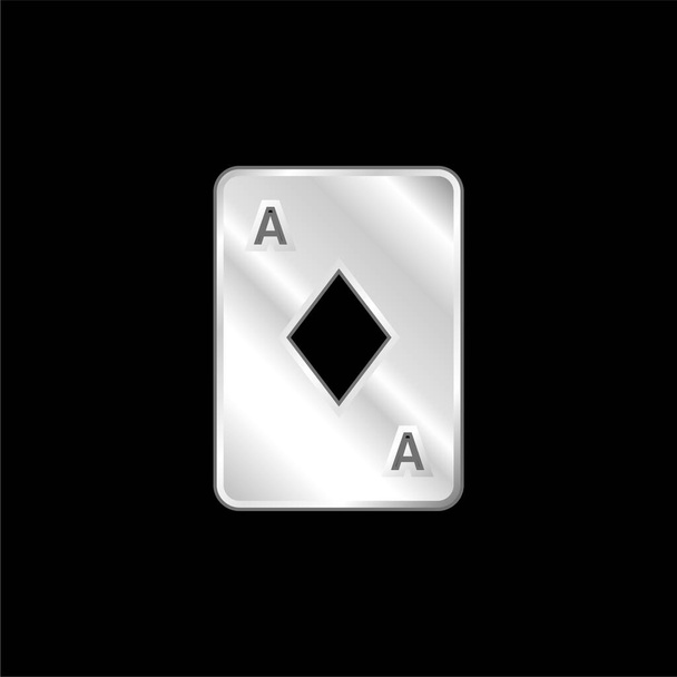 Ace Of Diamonds silver plated metallic icon - Vector, Image