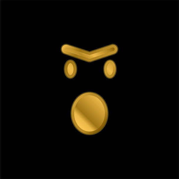 Rosto Emoticon irritado com boca aberta em arredondado quadrado contorno banhado a ouro ícone metálico ou vetor logotipo - Vetor, Imagem