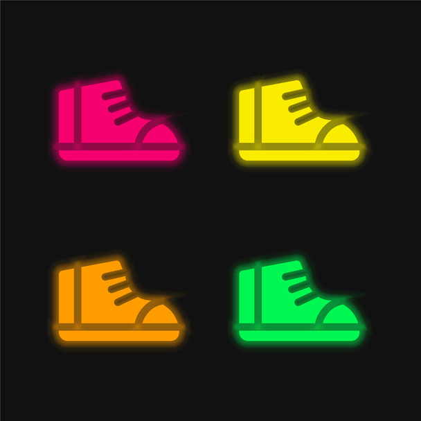 Stiefel vierfarbig leuchtenden Neon-Vektor-Symbol - Vektor, Bild