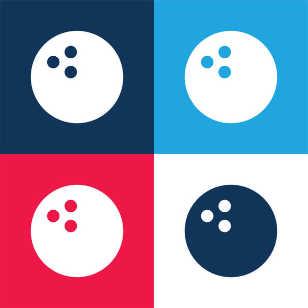 Боулинг синий и красный четыре цвета минимальный набор значков - Вектор,изображение