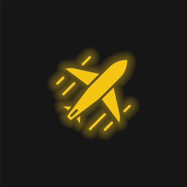 Avião amarelo brilhante ícone de néon - Vetor, Imagem