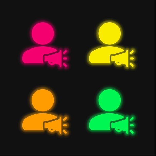 Announcer négy színű izzó neon vektor ikon - Vektor, kép
