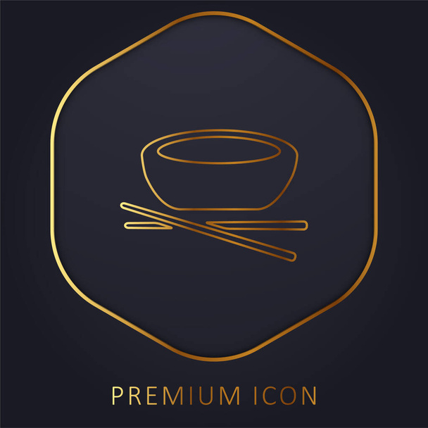 Tigela e pauzinhos linha dourada logotipo premium ou ícone - Vetor, Imagem