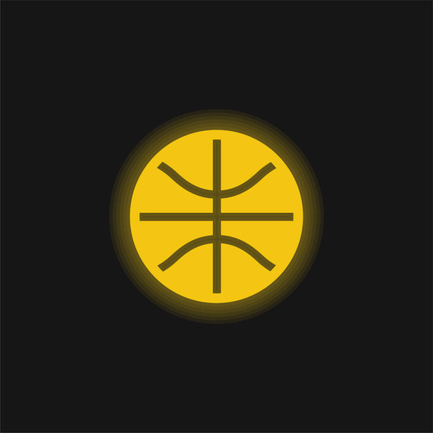 Pallone da basket giallo icona al neon incandescente - Vettoriali, immagini