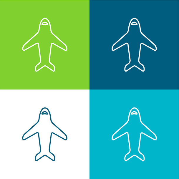 Samolot Ultracienki zarys płaski cztery kolory minimalny zestaw ikon - Wektor, obraz