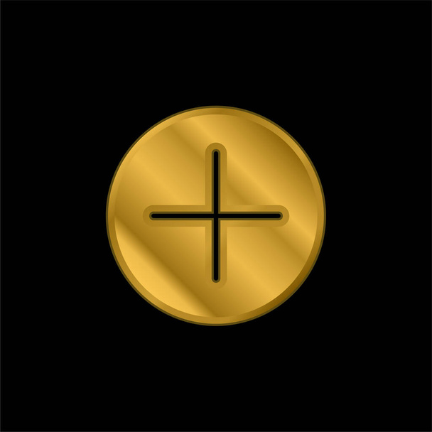 Botão de adição banhado a ouro ícone metálico ou vetor logotipo - Vetor, Imagem