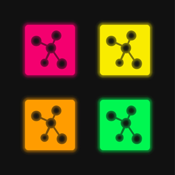 Atomstruktur vier Farben leuchtenden Neon-Vektor-Symbol - Vektor, Bild