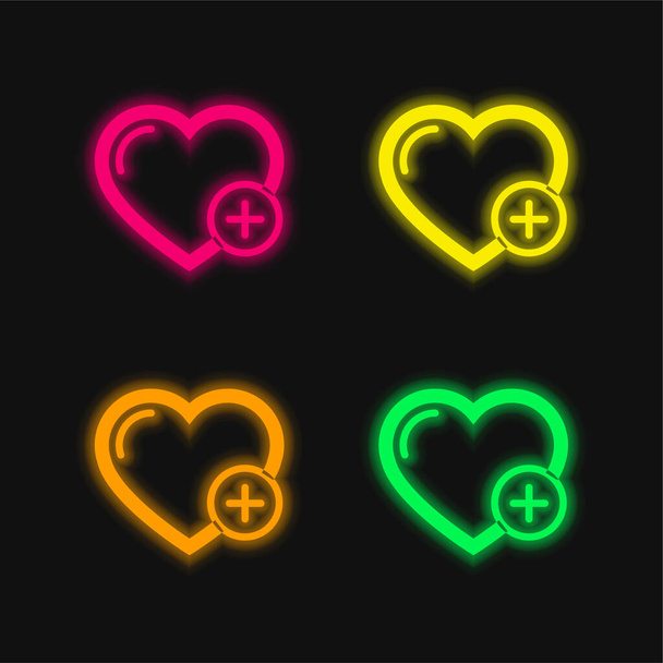 Add A Heart Or A Like four color glowing neon vector icon - Vector, Image
