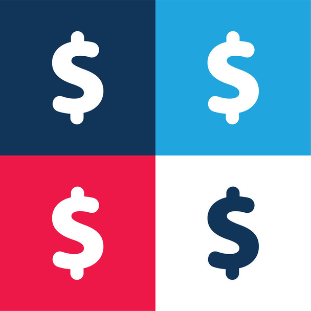 Χρήματα μπλε και κόκκινο τέσσερα χρώμα ελάχιστο σύνολο εικονιδίων - Διάνυσμα, εικόνα