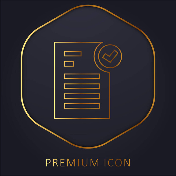 Logotipo o icono premium de línea dorada aprobado - Vector, imagen